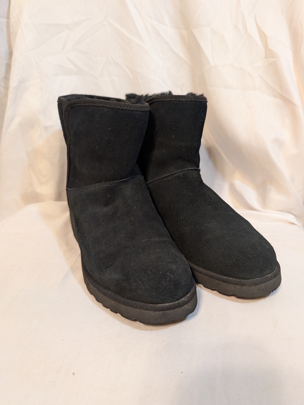 UGG Kristen Wedge Black Suede Short Winter Boots with Shearling Lining